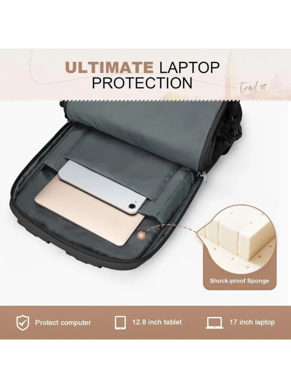 Lightweight Waterproof Travel Backpack with 17